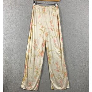 Vtg Jenelle of California Lounge Pants Small Tall Ivory Floral 70s Wide Leg